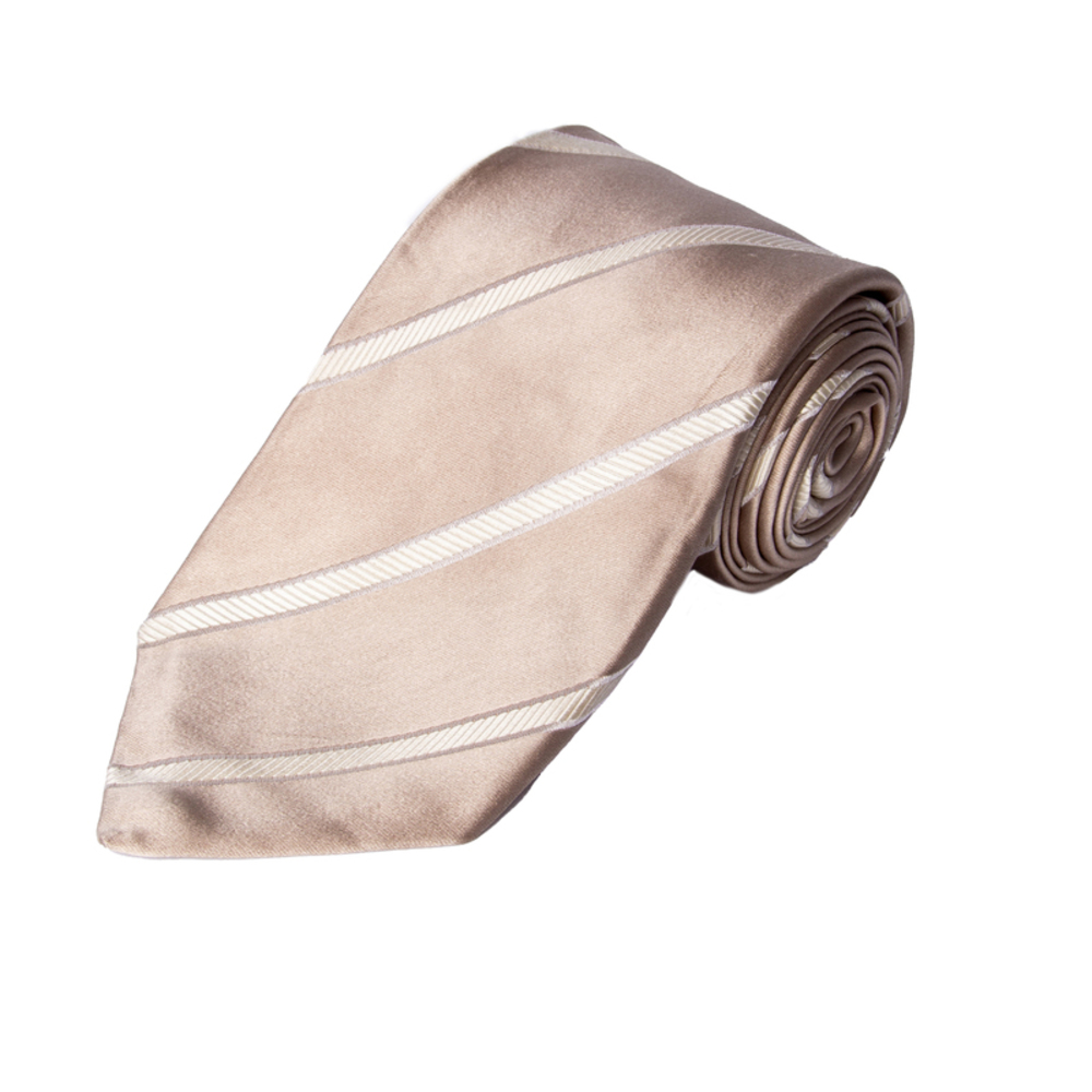 KITON TAN & CREAM STRIPED TIE | MENS